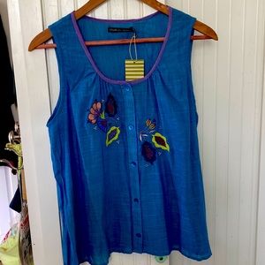 Gudrun Sjoden Cotton Embroidered Blouse.  Small.  Easy care.